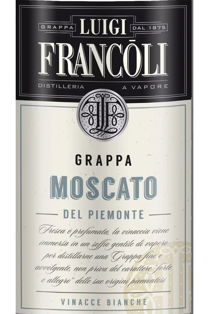 Luigi Francoli Grappa Moscato del Piemont - Etikett