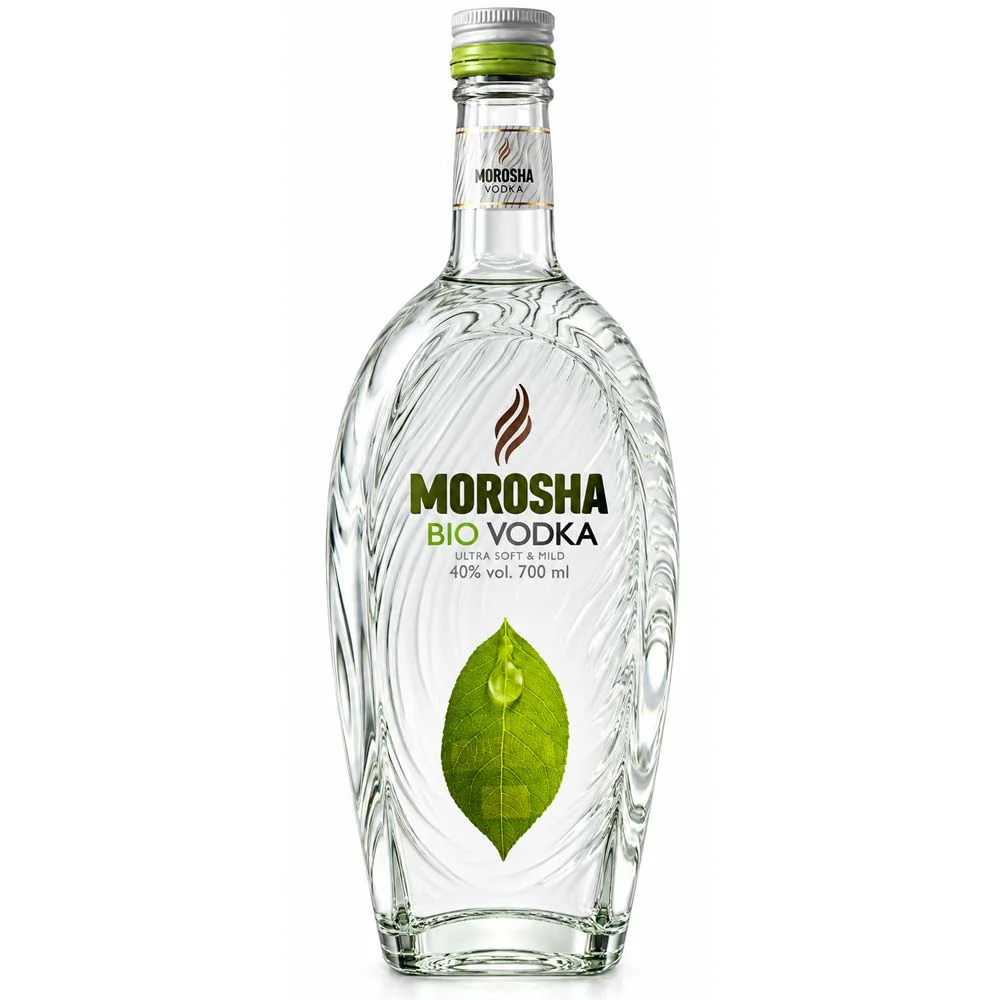 Wodka, Glasflasche, Bio-Wodka, Klare Spirituose, Grünes Blattmotiv, Wodka, Glasflasche, Bio-Wodka, Klare Spirituose, 700 ml