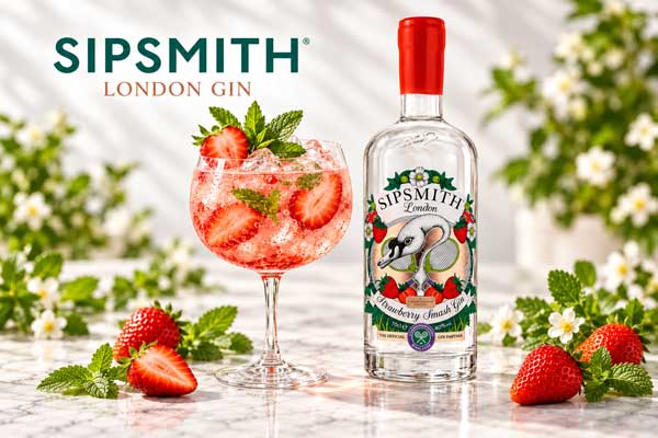Strawberry Smash Gin und Tonic mit Sipsmith Strawberry Smash Gin, Erdbeeren, Minze und Eiswürfeln