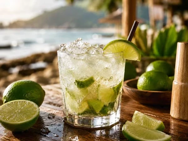 Caipirinha aus Brasilien mit Limette und Eis