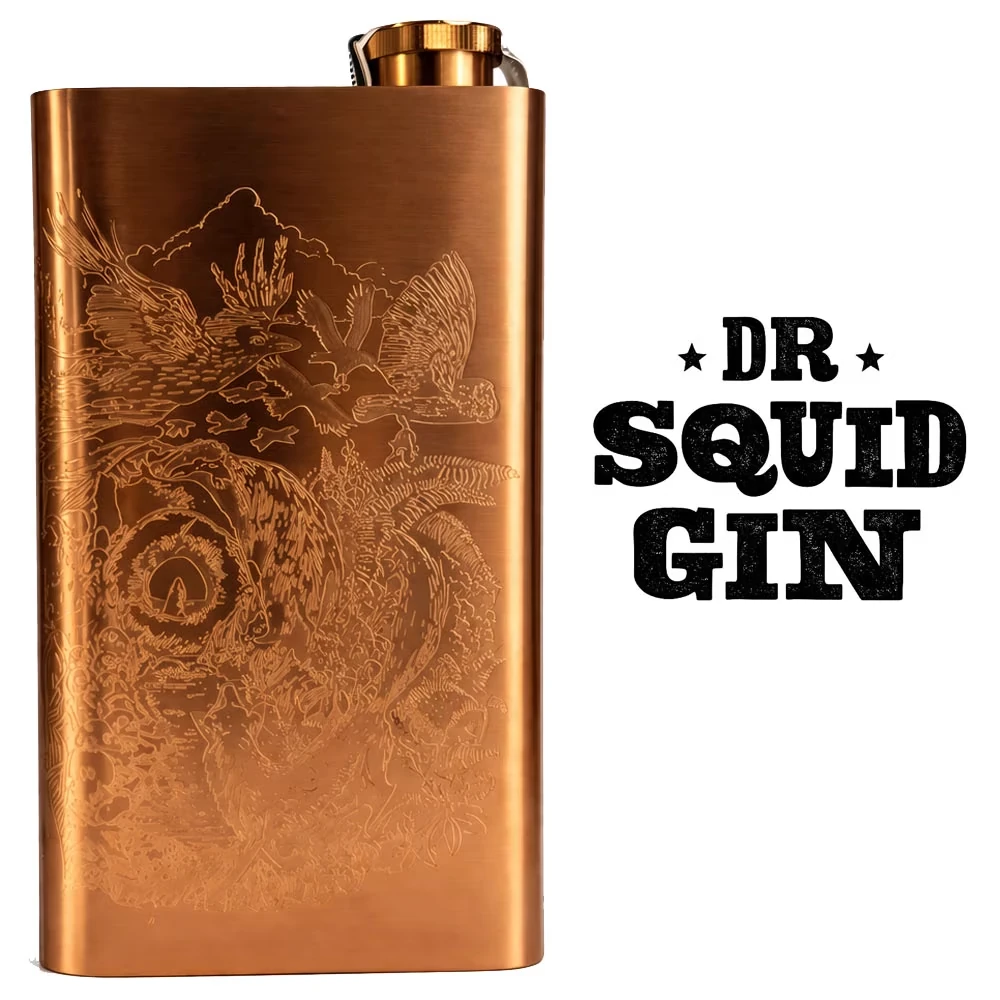 Flachmann, Trinkflasche, Kupfer, Muster, Dr Squid Gin