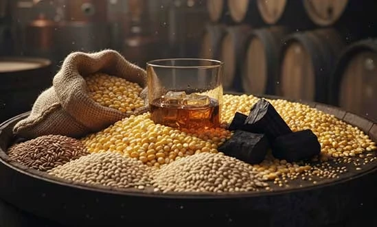Tennessee Whiskey Zutaten auf einem Holzfass