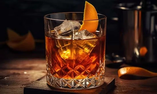 Amerikanischer Whiskey Cocktail Old Fashioned Amerikanischer Whiskey Cocktail Old Fashioned im Glas