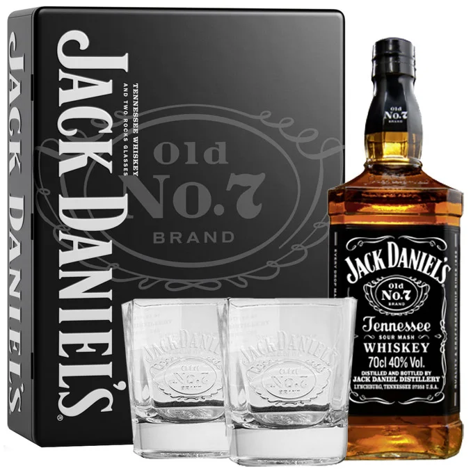 Jack Daniels Old No. 7 Whiskey & 2 Tumbler in Metallbox