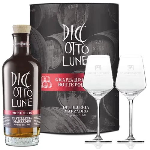 Marzadro Le Diciotto Lune - Botte Porto - Geschenkset & 2 Gläser