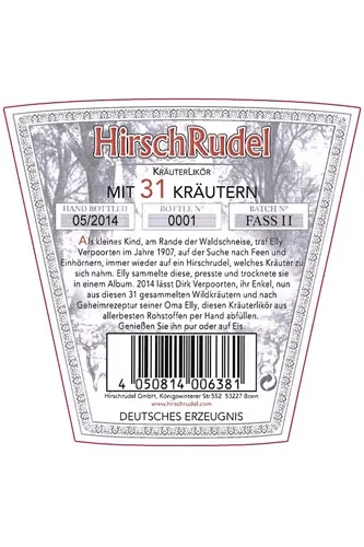 Hirschrudel Etikett Rückseite