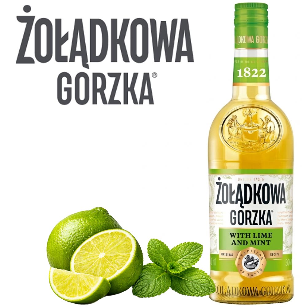 limon, limetten, minz, likör, flasche