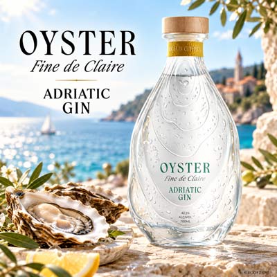 Oyster Fine de Claire Wild Citrus Gin vor mediterranem Hintergrund