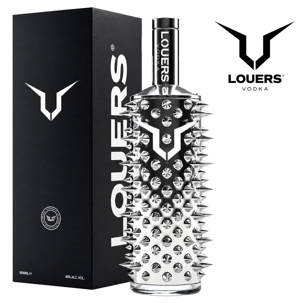 Wodka, Glasflasche, Silberfarben, Nietenbesatz, Geschenkbox, Wodka, Stachelflasche, Metalloptik, Silberfarben, Geschenkbox