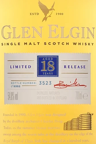 Glen Elgin 18 Jahre Etikett
