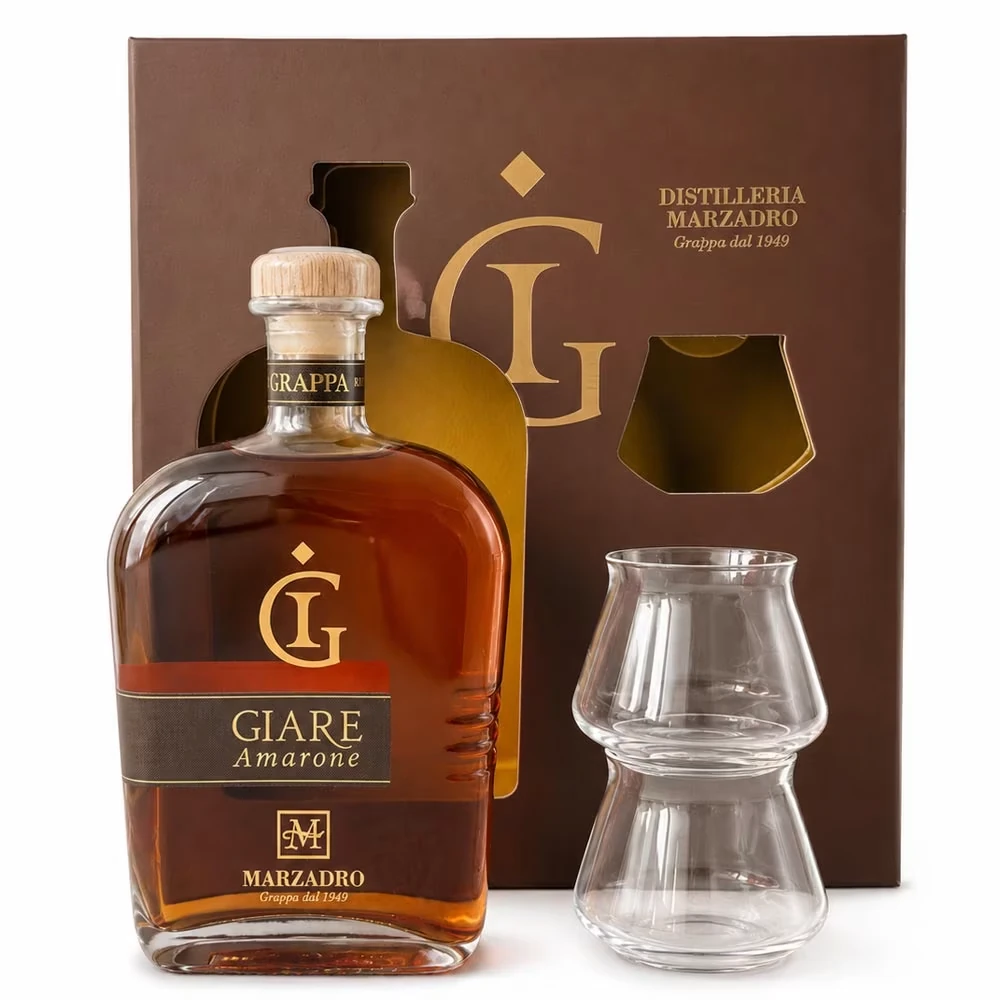 Marzadro Le Giare Amarone Geschenkset mit 2 Gläsern – 41% Vol. / 0,7 Liter