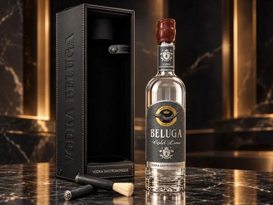 Beluga Gold Line Vodka Leder-Edition mit schwarzer Lederbox, Hammer und Pinsel