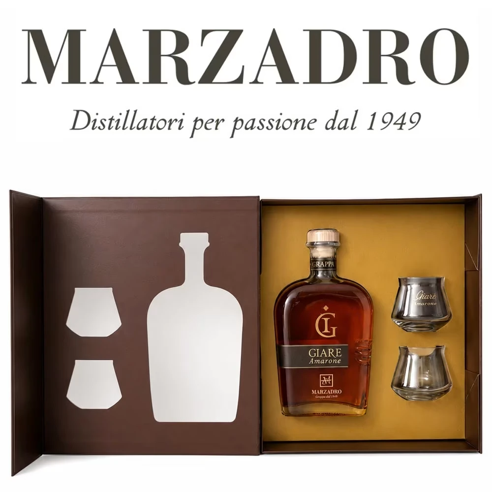 Marzadro Le Giare Amarone Geschenkset mit 2 Gläsern – 41% Vol. / 0,7 Liter