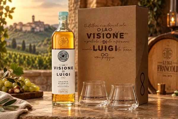 Luigi Francoli La Visione di Luigi Riserva Geschenkset mit zwei Gläsern