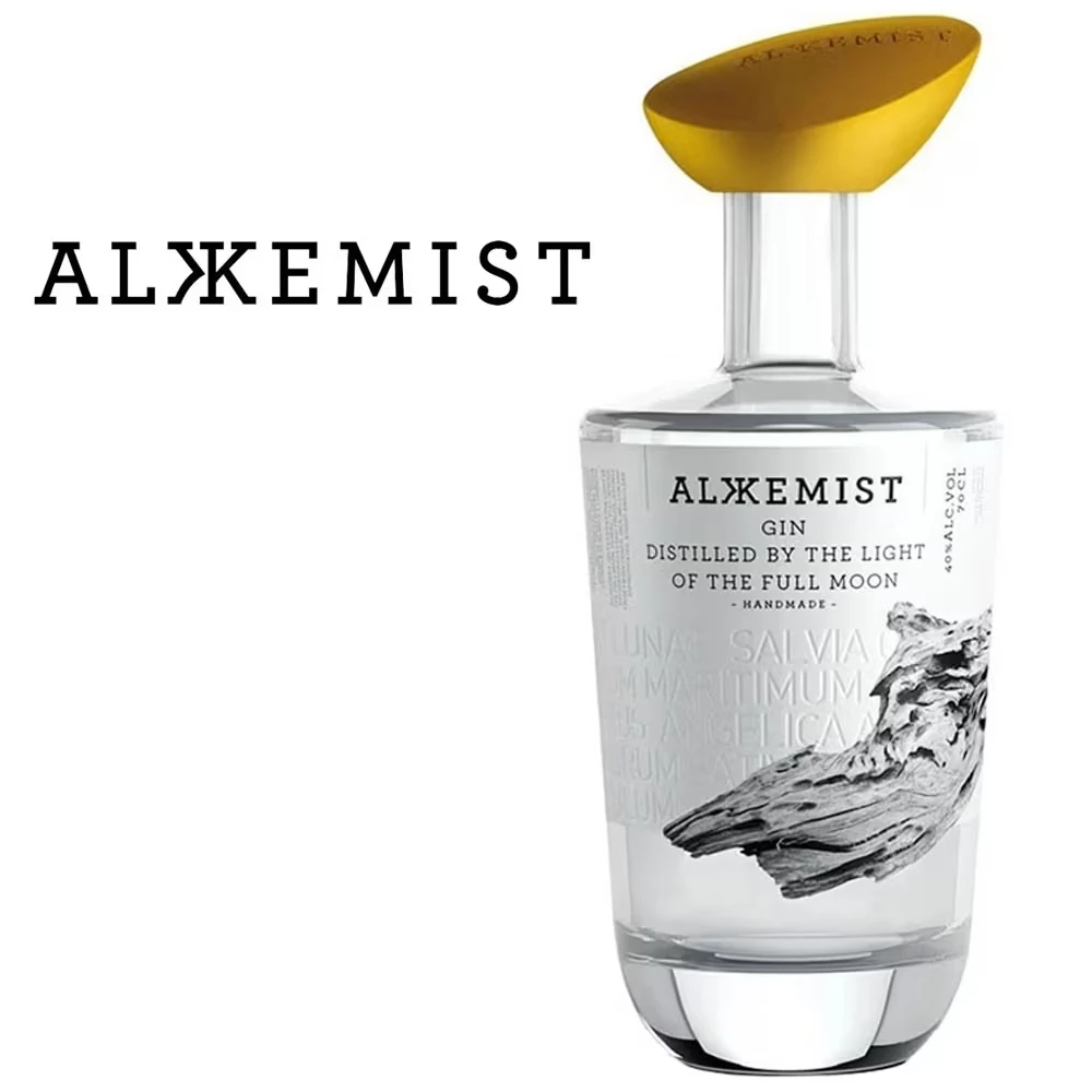 Gin, Flasche, Etikett, Kunstglas, Gelber Stopfen
