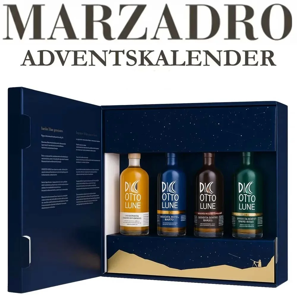 Adventskalender, Spirituosen-Set, Miniaturflaschen, Geschenkbox, Dunkelblaue Verpackung, Adventskalender, Spirituosen-Set, Miniaturflaschen, Geschenkbox, Dunkelblaue Verpackung