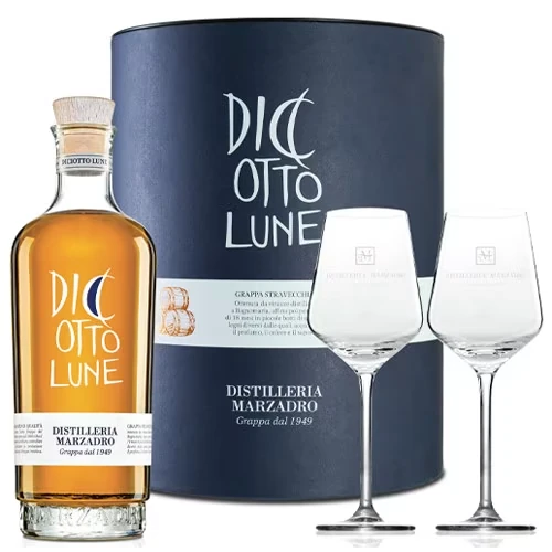 Marzadro Diciotto Lune Grappa - Geschenset mit 2 Gläser