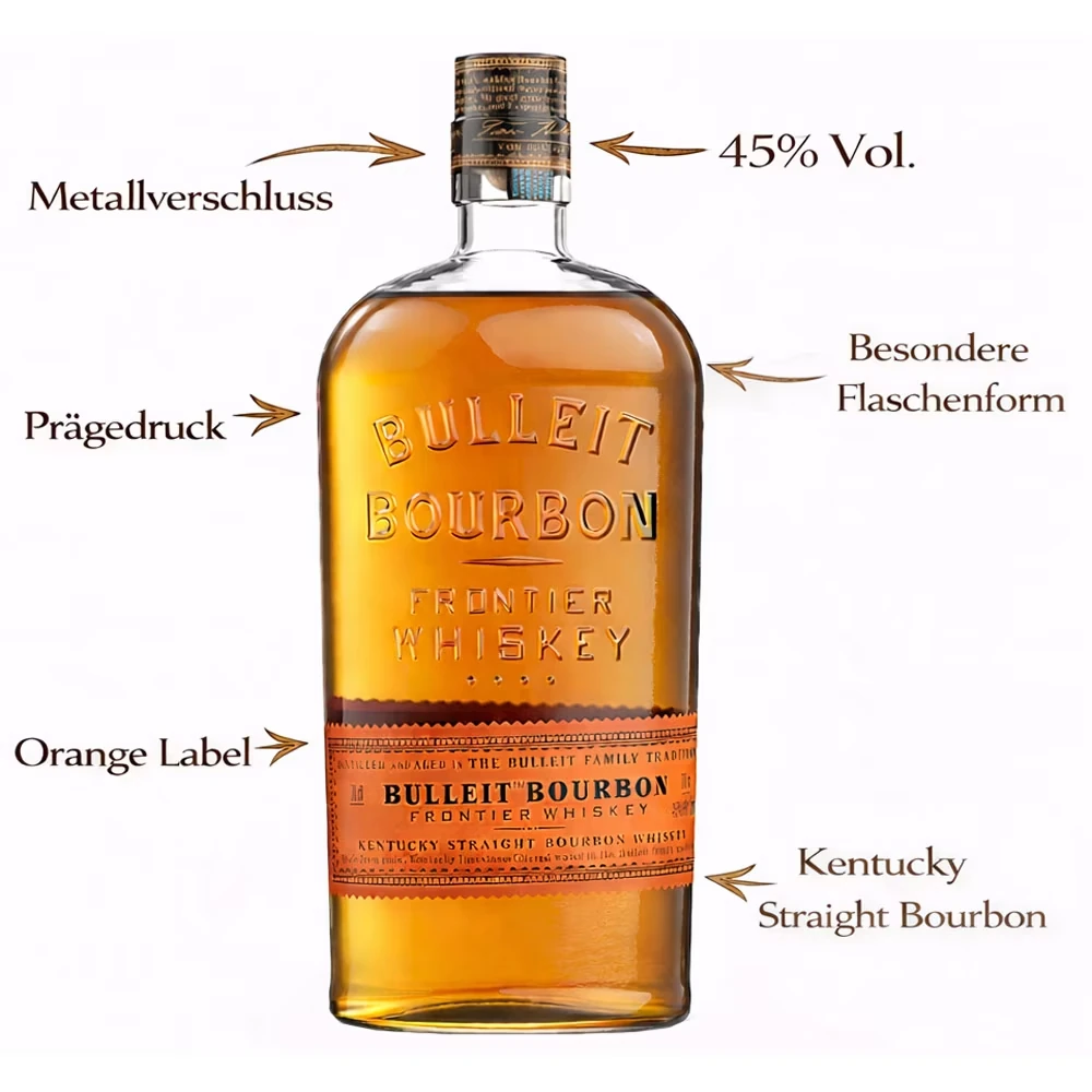 Bourbon, Whiskey, Flasche, Glasflasche, Orangenes Etikett