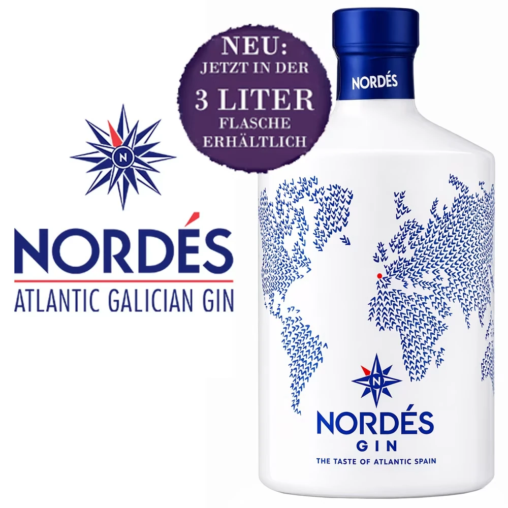 Gin, Nordés, Atlantic Galician Gin, 3 Liter Flasche, weißes Flaschendesign