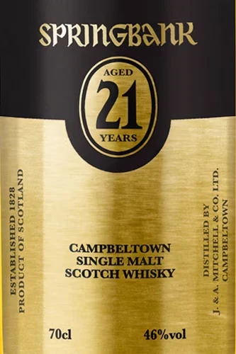 Springbank 21 Jahre Etikett