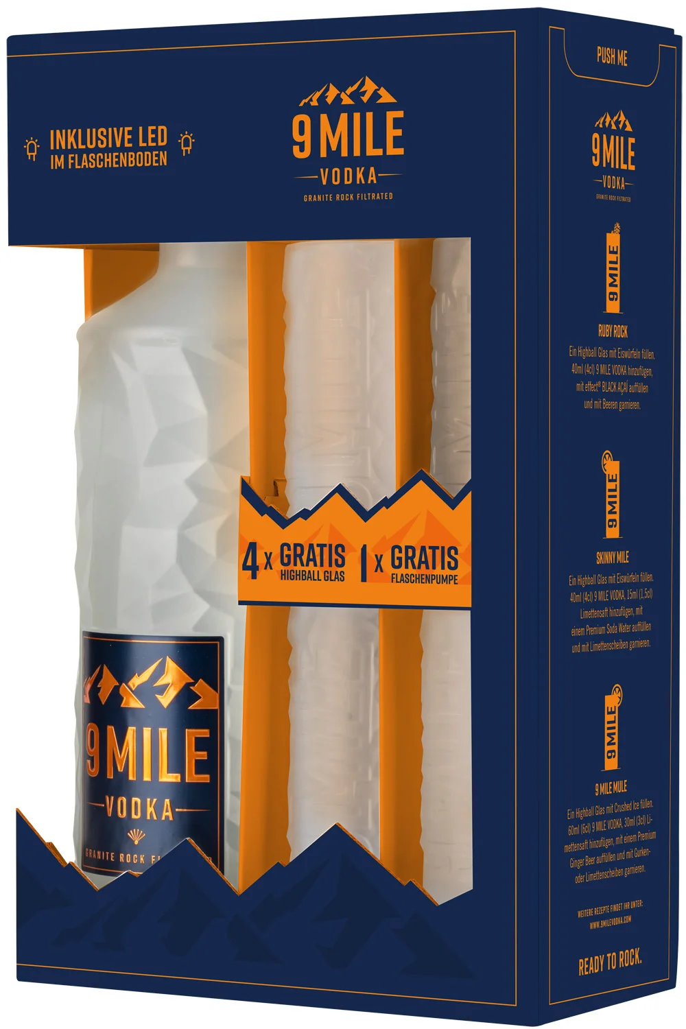9 Mile 3 Liter Flasche im Set mit 4 Gläsern & Pumpe