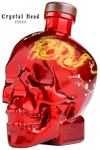 Crystal Head Lunar Limited Edition mit roter Totenkopfflasche und Metallkäfig