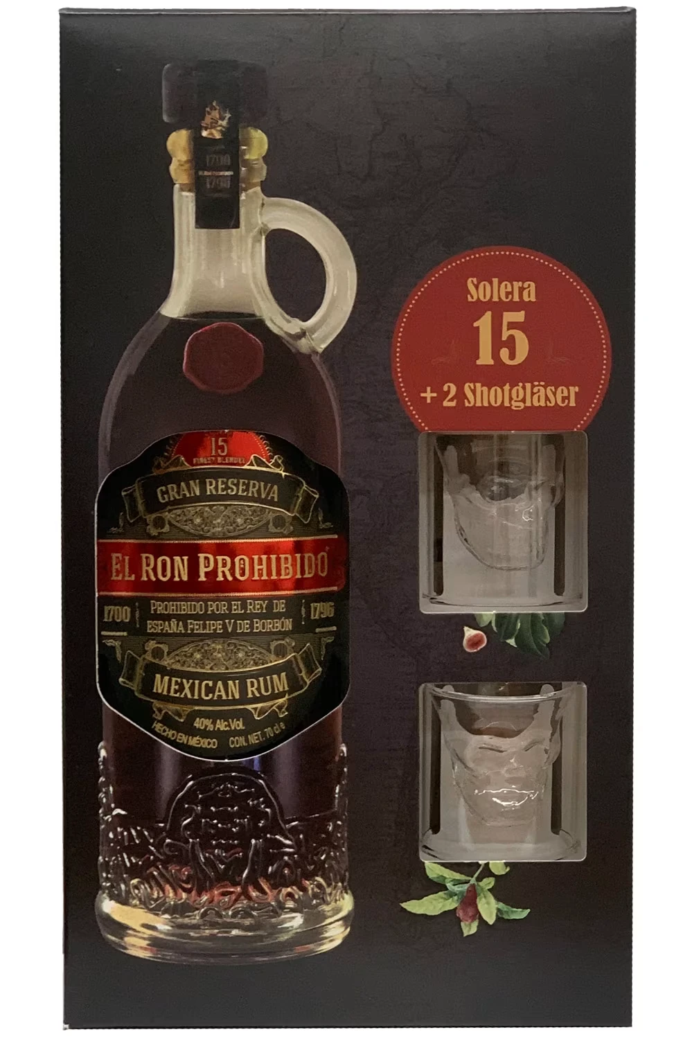 El Ron Prohibido 15 Jahre & 2 Totenkopf Gläser