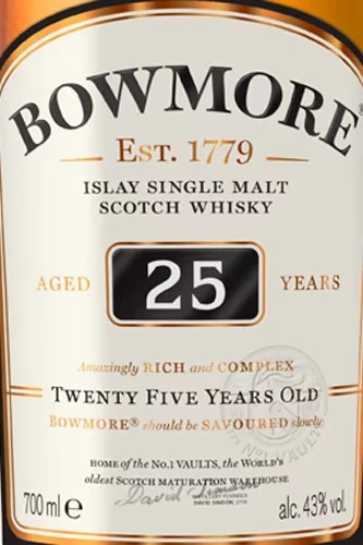 Bowmore 25 Jahre Etikett