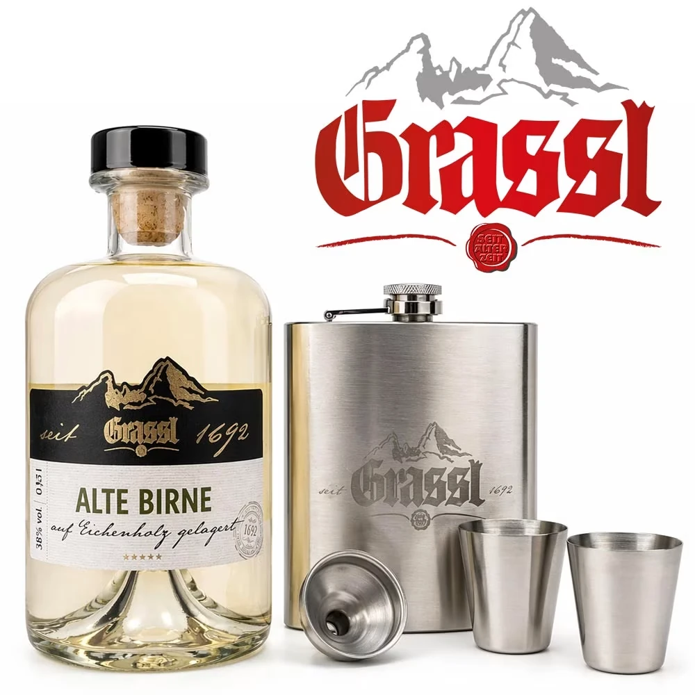 Grassl Alte Birne - Flachmann & Edelstahlbecher