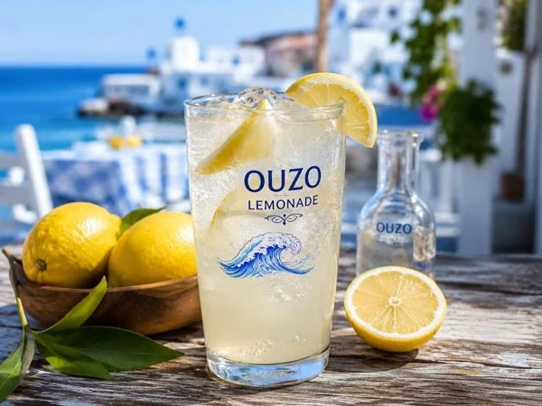 Ouzo Lemonade aus Griechenland mit Zitrone und Eis