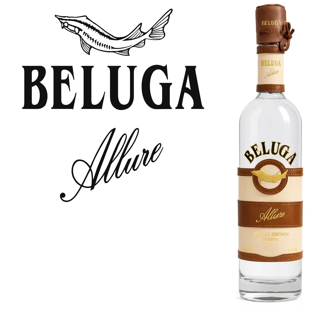 Beluga Allure Vodka aus Montenegro mit braunen Lederdetails
