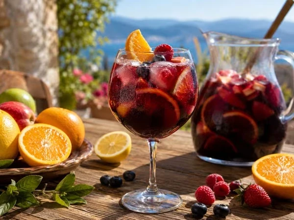 Spanische Sangria mit Rotwein und Früchten