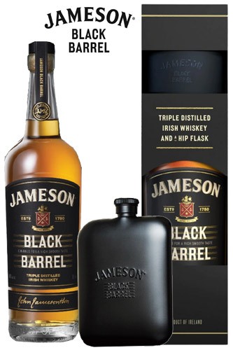 Jameson Irish Whisky Black Barrel Hip Flask Set